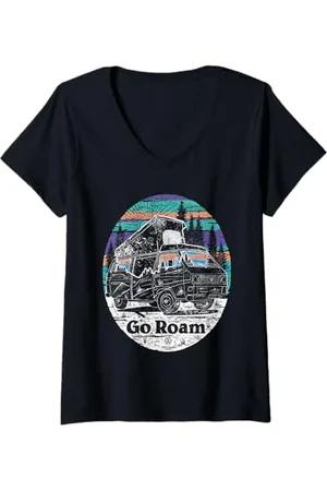 Volkswagen Damen VW Wohnmobil Go Roam Campen auf dem Land T-Shirt mit V-Ausschnitt