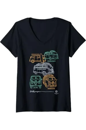 Volkswagen Damen Campervans Britische Surfstrände T-Shirt mit V-Ausschnitt
