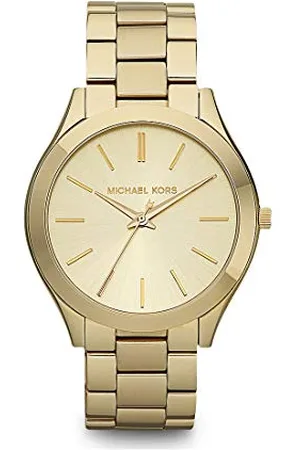 Michael Kors Damen Quartz Armbanduhr, 42.00mm GehäusegröÃŸe mit champagnerfarben analog Zifferblatt und Gold Metallarmband Armband MK3179