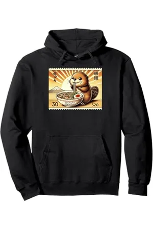 Cheerful Animal Enthusiast Artistic Apparel Japanischer Mt. Fuji Sunset Briefmarke Baby Biber Ramen Pullover Hoodie