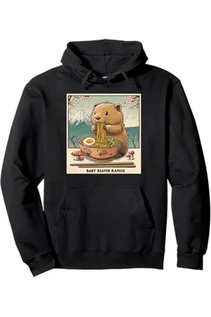 Cheerful Animal Enthusiast Artistic Apparel Klassischer japanischer Berg Fuji Blossoms Baby Biber Ramen Pullover Hoodie