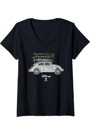 Volkswagen Damen Beetle Surfboard Dachträger T-Shirt mit V-Ausschnitt