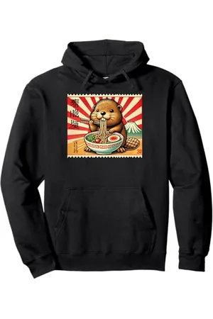 Cheerful Animal Enthusiast Artistic Apparel Japanischer Mt. Fuji Sunset Briefmarke Baby Biber Ramen Pullover Hoodie