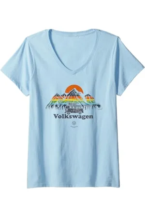 Volkswagen Damen Campervan Color Stripe Mountains T-Shirt mit V-Ausschnitt