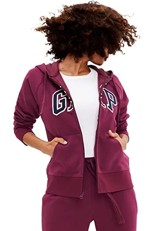 GAP Kapuzenpullover mit Logo für Damen, durchgehendem Reißverschluss, Rubinwein, XS