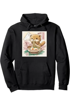 Cheerful Animal Enthusiast Artistic Apparel Klassischer japanischer Berg Fuji Blossoms Baby Biber Ramen Pullover Hoodie