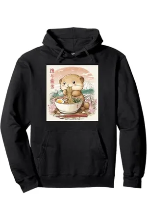 Cheerful Animal Enthusiast Artistic Apparel Klassischer japanischer Berg Fuji Blossoms Baby Biber Ramen Pullover Hoodie
