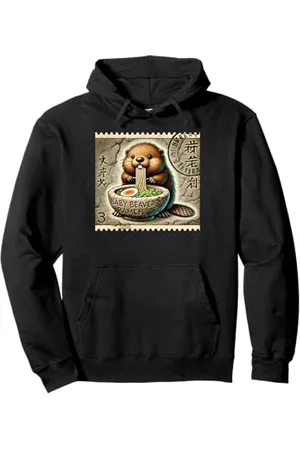Cheerful Animal Enthusiast Artistic Apparel Japanische Steinhöhle Kunst Briefmarke Baby Biber Ramen Pullover Hoodie