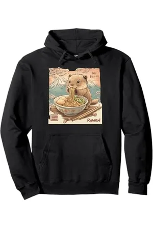 Cheerful Animal Enthusiast Artistic Apparel Klassischer japanischer Berg Fuji Blossoms Baby Biber Ramen Pullover Hoodie