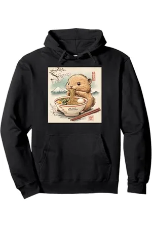 Cheerful Animal Enthusiast Artistic Apparel Klassischer japanischer Berg Fuji Blossoms Baby Biber Ramen Pullover Hoodie