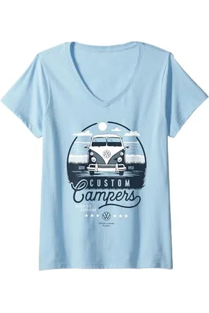 Volkswagen Damen Typ 2 Campervan Custom Campers T-Shirt mit V-Ausschnitt
