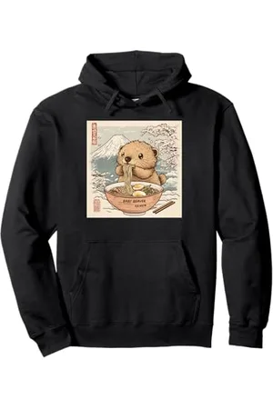 Cheerful Animal Enthusiast Artistic Apparel Klassischer japanischer Berg Fuji Blossoms Baby Biber Ramen Pullover Hoodie