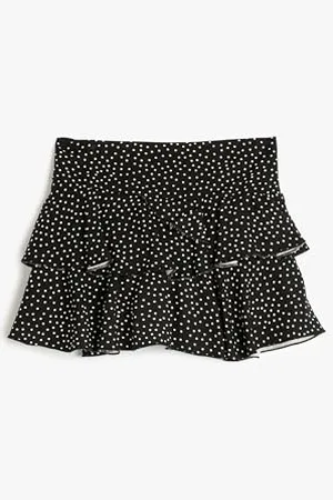 Koton Girls Polka Dot Skort Tiered Pleated Viscose Fabric