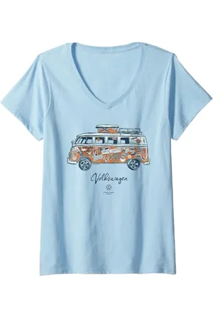 Volkswagen Damen Campervan UK Surfing Holiday Sticker T-Shirt mit V-Ausschnitt