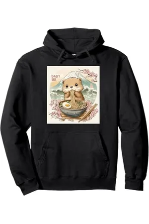 Cheerful Animal Enthusiast Artistic Apparel Klassischer japanischer Berg Fuji Blossoms Baby Biber Ramen Pullover Hoodie