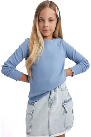 DeFacto Langarmshirt für Mädchen - Modische Langarmshirts für Mädchen - Stilvolle Vielfalt für jeden Anlass, Mädchen Langarmshirts von Regular Fit Crew Neck