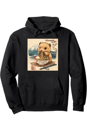 Cheerful Animal Enthusiast Artistic Apparel Klassischer japanischer Berg Fuji Blossoms Baby Biber Ramen Pullover Hoodie