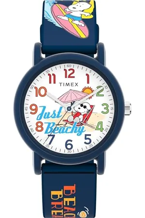 Timex Peanuts Just Beachy Armbanduhr, Unisex, 36 mm, blaues Silikonarmband, weißes Zifferblatt, blaues Gehäuse TW2V78600