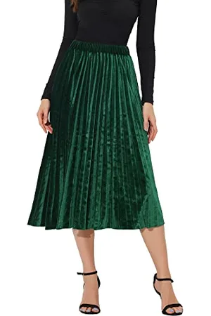 Allegra K Damen Hohe Taille A-Linie Elastisch Plissee Metallisch Party Faltenrock Maxirock Rock L