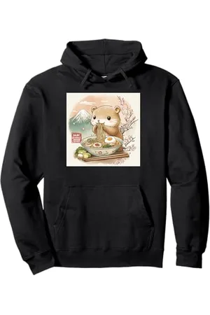 Cheerful Animal Enthusiast Artistic Apparel Klassischer japanischer Berg Fuji Blossoms Baby Biber Ramen Pullover Hoodie