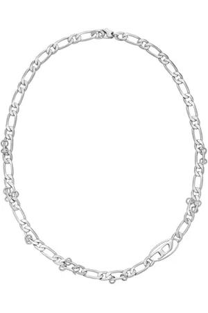 Diesel Oval D Logo Herren Silber-Ton Messing Halskette, DX1600040