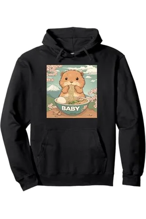 Cheerful Animal Enthusiast Artistic Apparel Klassischer japanischer Berg Fuji Blossoms Baby Biber Ramen Pullover Hoodie