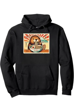 Cheerful Animal Enthusiast Artistic Apparel Japanischer Mt. Fuji Sunset Briefmarke Baby Biber Ramen Pullover Hoodie