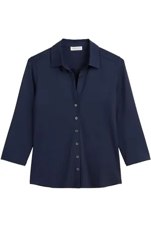 Marc O’ Polo Marc OߴPolo Damen Jerseybluse mit Kentkragen verkürzte Ärmel, Blau (Cloudless Night), M
