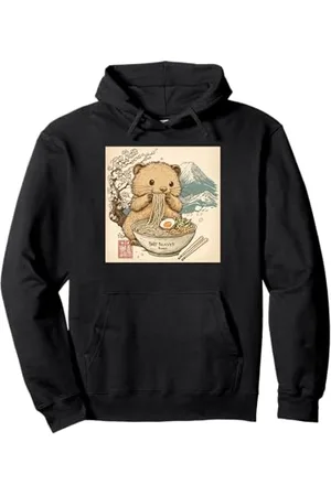 Cheerful Animal Enthusiast Artistic Apparel Klassischer japanischer Berg Fuji Blossoms Baby Biber Ramen Pullover Hoodie