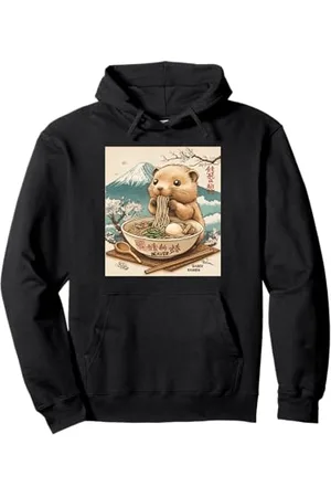 Cheerful Animal Enthusiast Artistic Apparel Klassischer japanischer Berg Fuji Blossoms Baby Biber Ramen Pullover Hoodie