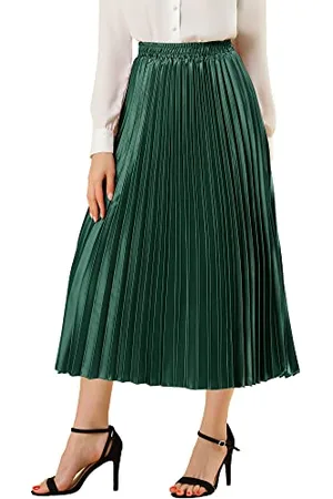 Allegra K Damen Elastische Taille Party Metallic Glänzend Akkordeon Plissee Midi Rock, , Klein