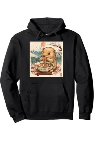 Cheerful Animal Enthusiast Artistic Apparel Klassischer japanischer Berg Fuji Blossoms Baby Biber Ramen Pullover Hoodie
