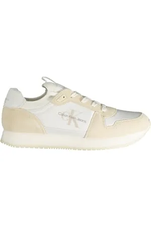 Calvin Klein Herren Runner Sneaker Sock Laceup Nylon-Leather Sportschuhe, Weiß (Bright White/Eggshell), 44