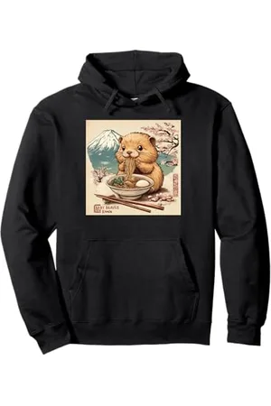 Cheerful Animal Enthusiast Artistic Apparel Klassischer japanischer Berg Fuji Blossoms Baby Biber Ramen Pullover Hoodie