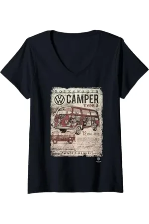 Volkswagen Damen Typ 2 Camper Bedienungsanleitung T-Shirt mit V-Ausschnitt