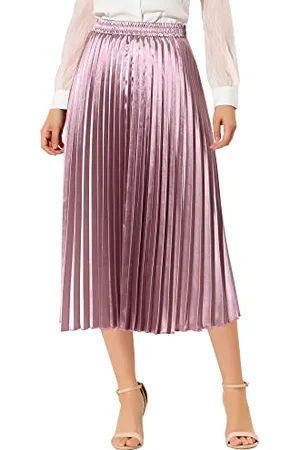 Allegra K Damen Weihnachten Party Elastische Taille Metallic Glänzend Akkordeon Plissee Midi Rock, , Mittel