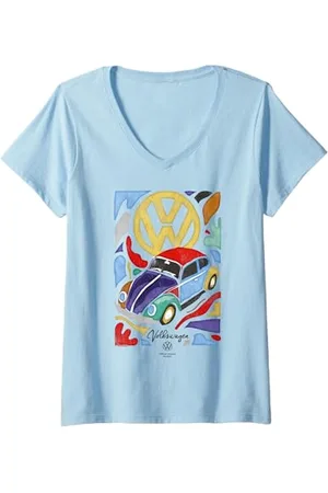 Volkswagen Damen Käfer Fauvismus Bunte Kunst T-Shirt mit V-Ausschnitt