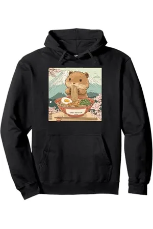 Cheerful Animal Enthusiast Artistic Apparel Klassischer japanischer Berg Fuji Blossoms Baby Biber Ramen Pullover Hoodie