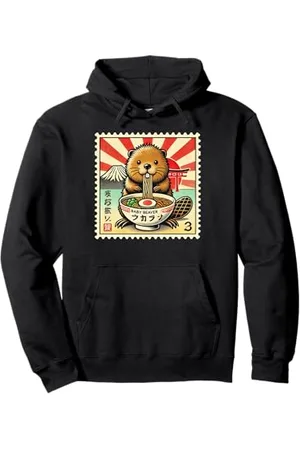 Cheerful Animal Enthusiast Artistic Apparel Japanischer Mt. Fuji Sunset Briefmarke Baby Biber Ramen Pullover Hoodie