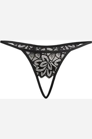 Teyli Damen Ouvert Tanga mit Loch im Schritt - Aus dehnbarer und eleganter Spitze mit ausdrucksstarkem Blumenmotiv - Höschen mit Offenem Schritt - Strings Damen S/M