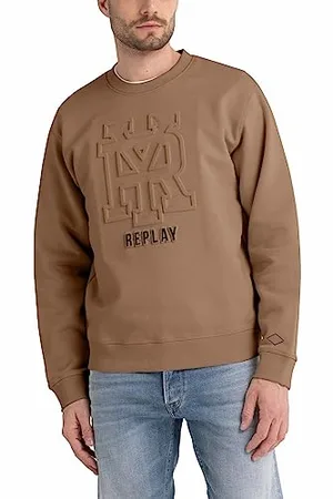 Replay Herren Sweatshirt mit Logo ohne Kapuze, (Braun), L