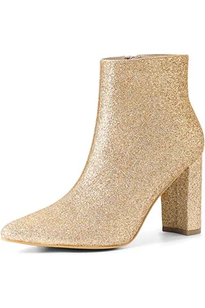 Allegra K Damen-Stiefeletten, glitzernd, spitz zulaufender Zehenbereich, klobiger Absatz, , 37 EU