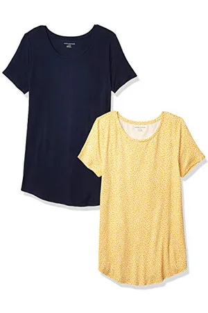 Amazon Damen Tunika mit U-Ausschnitt und Kurzen Ärmeln, 2er-Pack, , XS
