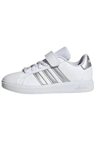 adidas Grand Court 2.0 Shoes Children Tennisschuhe, Cloud White/Matte Silver/Cloud White, 28.5 EU
