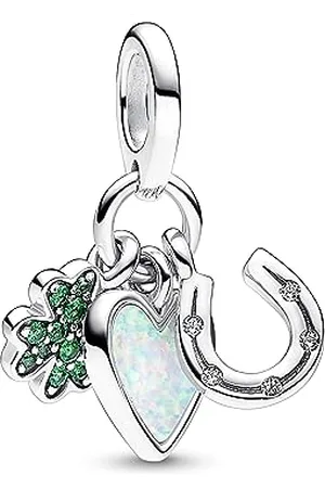 PANDORA Moments Vierblättriges Kleeblatt, Herz und Hufeisen Dreifacher Charm-Anhänger aus Sterling Silber, Kristallen, Zirkonia, Kompatibel Moments Armbändern, 792755C01