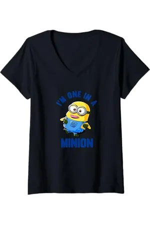 Minions Damen Despicable Me Dave Tongue Out One In A Minion T-Shirt mit V-Ausschnitt