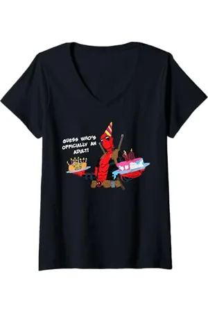 Marvel Damen Deadpool 18th Birthday Party "Officially an Adult!" T-Shirt mit V-Ausschnitt