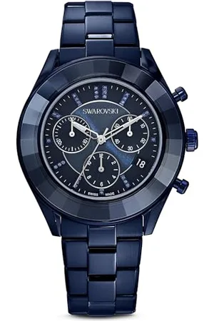 Swarovski Octea Lux Sport Uhr, Edelstahl Damenuhr mit Blauem Gehäuse und Zifferblatt, Kristallen und Metallarmband