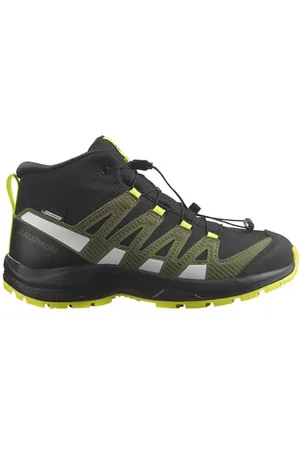 Salomon Jungen Unisex Kinder XA PRO V8 MID CSWP J Wanderstiefel, L47289400 Black Deep/Lichen Green/Safety Yellow, 34 EU