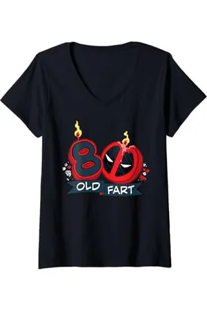Marvel Damen Deadpool 80th Birthday Party "80 Old Fart" Funny T-Shirt mit V-Ausschnitt
